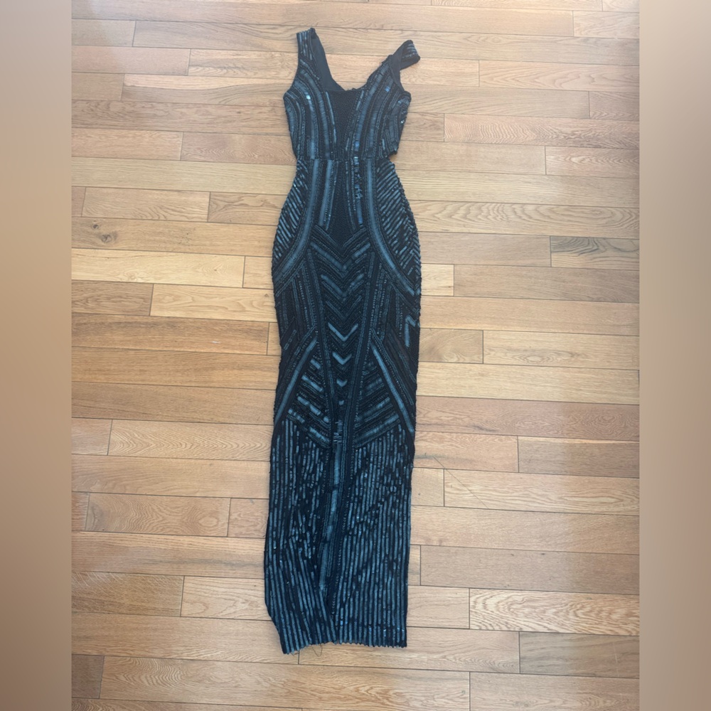 Parker Black Beaded Dress with Cutouts